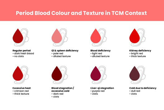 Illustration of period blood colour and texture according to Traditional Chinese Medicine