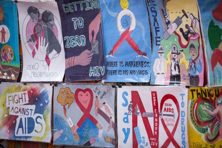 A collection of handmade drawings and posters to promote the fight against AIDS and the stigma around it.